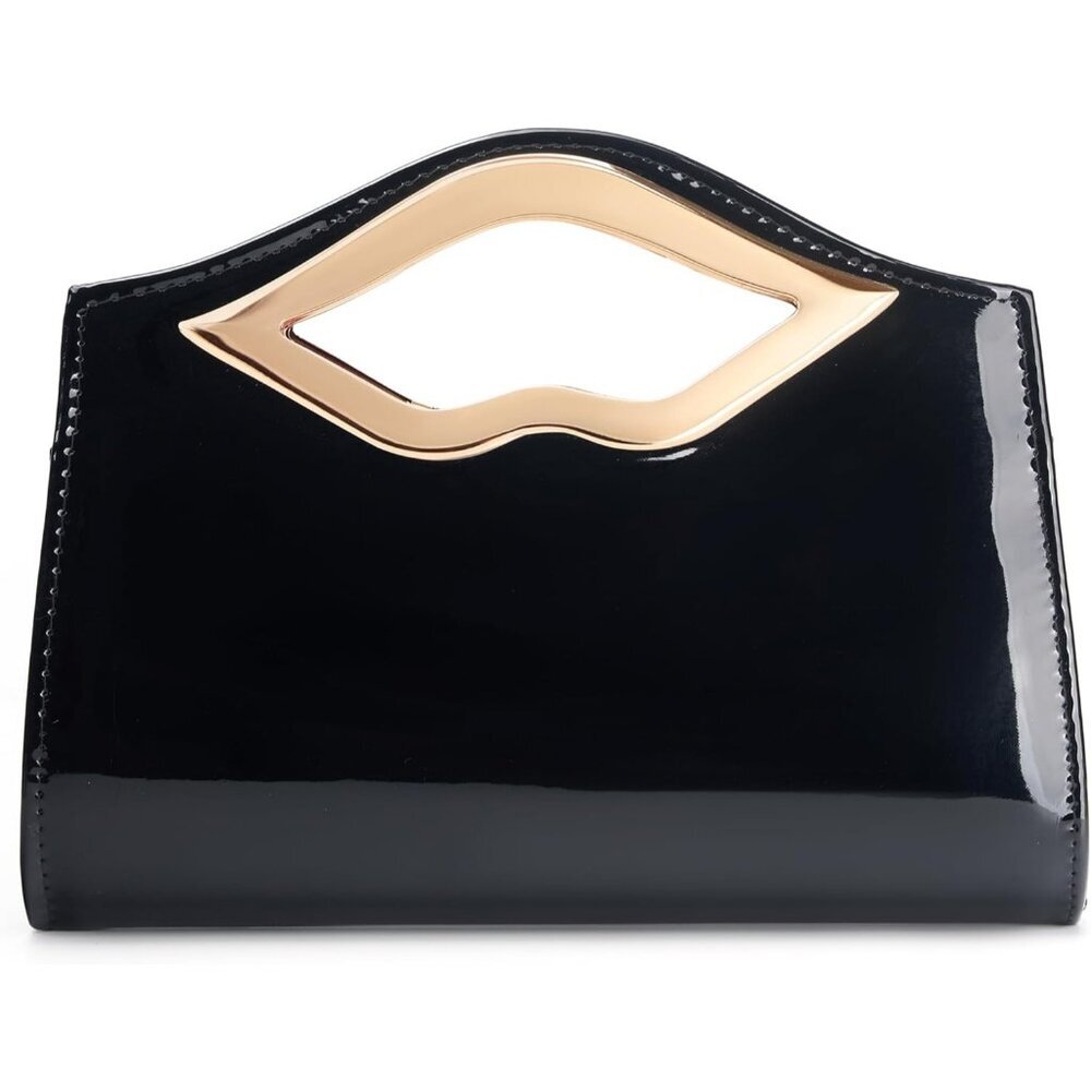 Women's Black PU Leather Acrylic Hardware Glossy Hard Shell Party Clutch